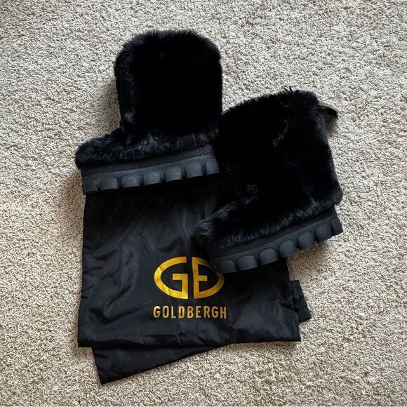 Goldbergh Fun Fur Snow Boots NWT US 9 Black Waterproof Apres Ski Moon Boots - Picture 1 of 10